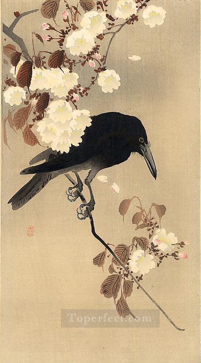crow on a cherry branch Ohara Koson birds Oil Paintings